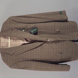 Lauren Ralph Lauren Houndstooth Plaid Sports Coat/Blazer 100% Lambs Wool,Size46R